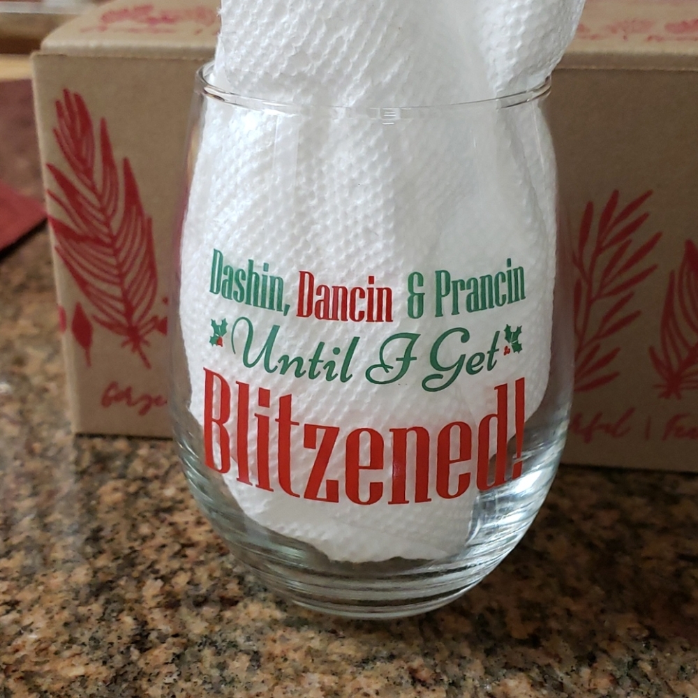 Stemless Christmas glass.